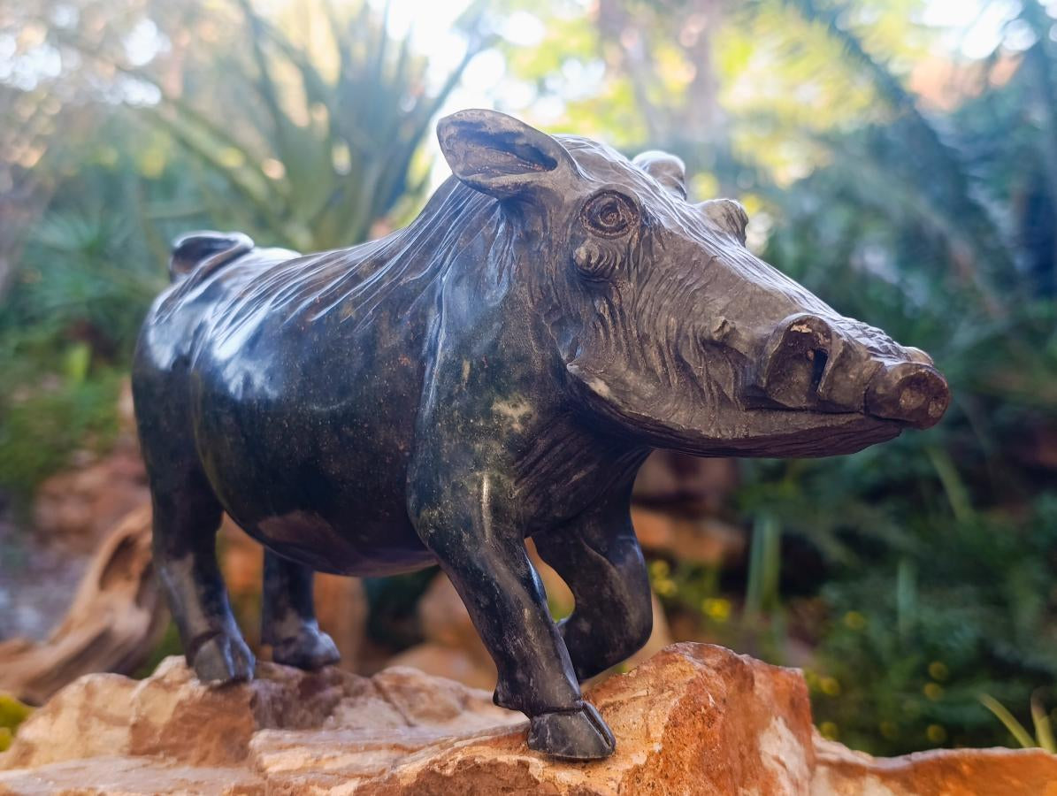 Hand Made Happy Pumba Warthog Serpentine Carving x 1 From Nyanga, Zimbabwe - Toprock Gemstones and Minerals 