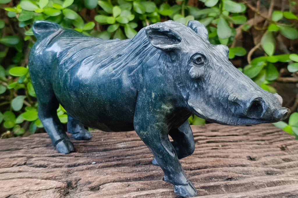 Hand Made Happy Pumba Warthog Serpentine Carving x 1 From Nyanga, Zimbabwe - Toprock Gemstones and Minerals 