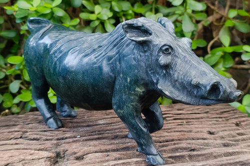Hand Made Happy Pumba Warthog Serpentine Carving x 1 From Nyanga, Zimbabwe - Toprock Gemstones and Minerals 