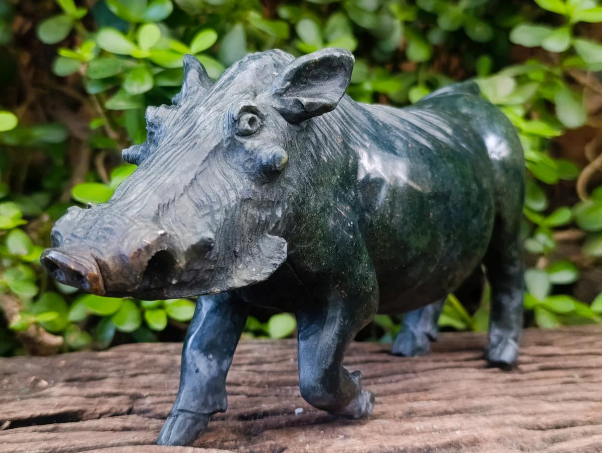Hand Made Happy Pumba Warthog Serpentine Carving x 1 From Nyanga, Zimbabwe - Toprock Gemstones and Minerals 