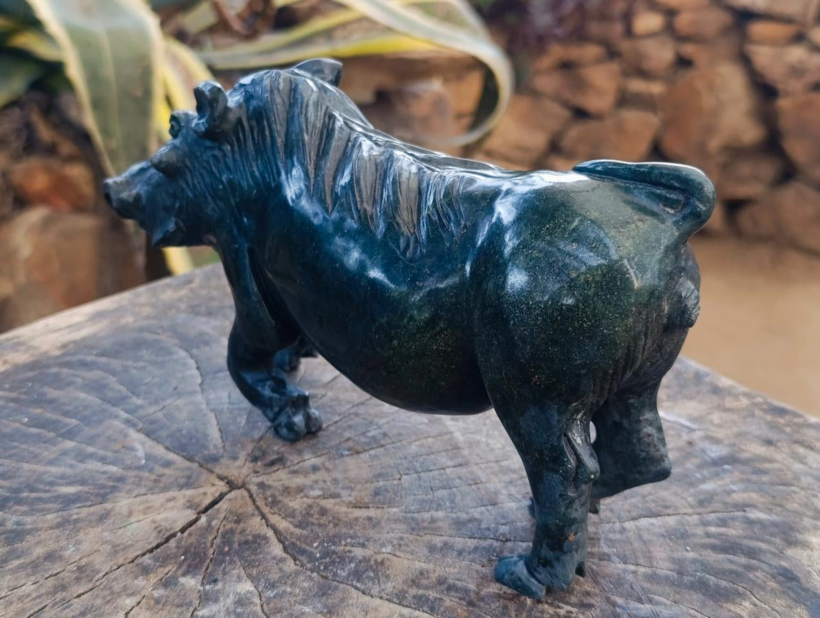 Hand Made Happy Pumba Warthog Serpentine Carving x 1 From Nyanga, Zimbabwe - Toprock Gemstones and Minerals 