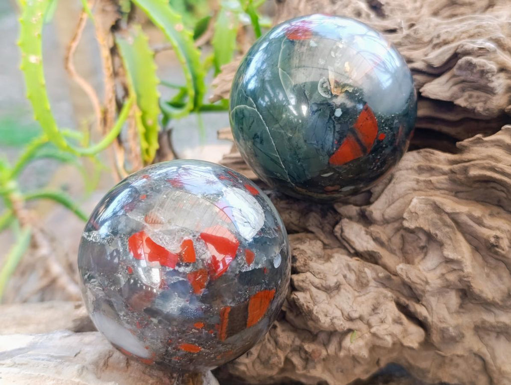 Polished Bloodstone Spheres x 2 From Swaziland - Toprock Gemstones and Minerals 