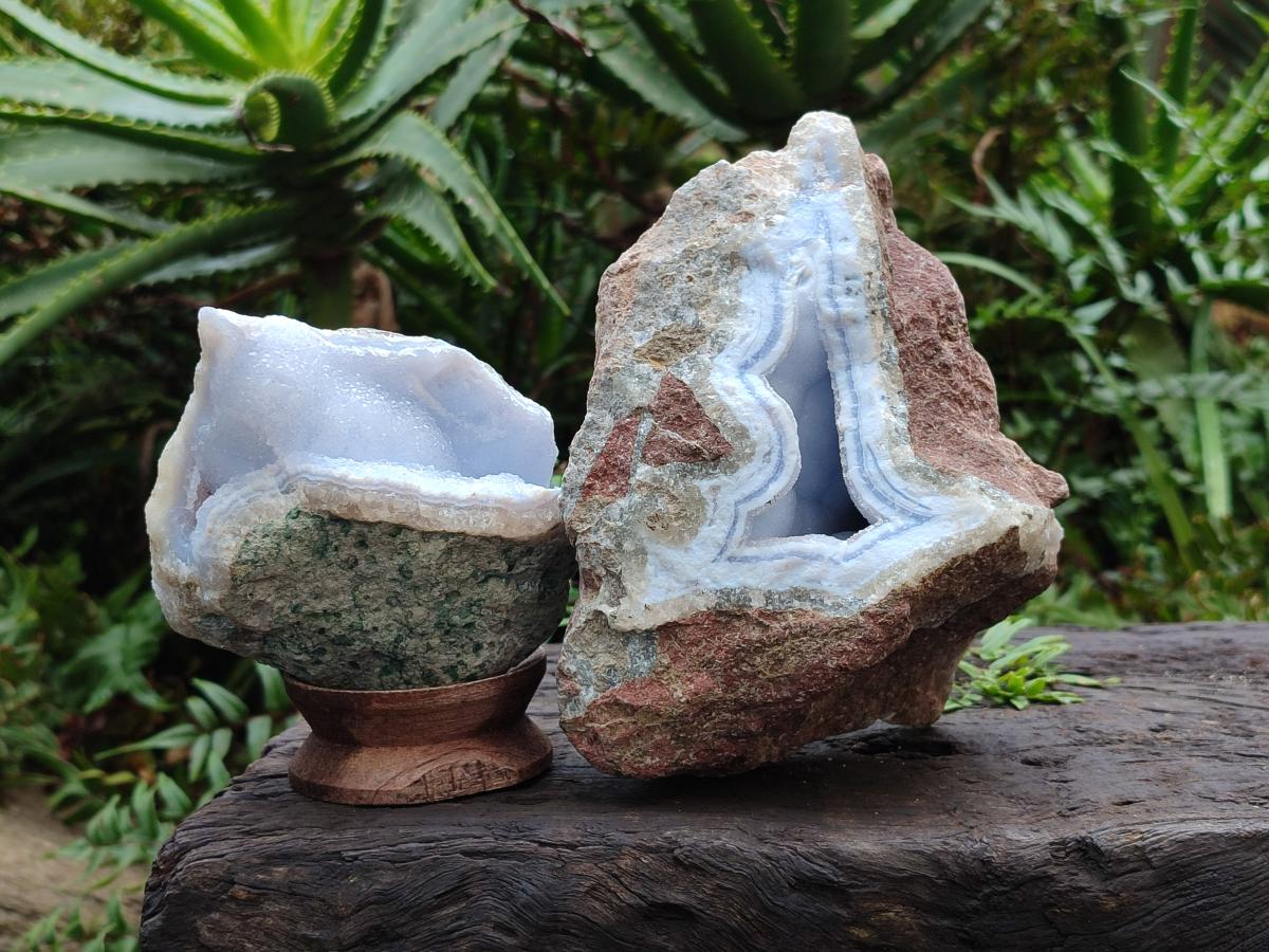 Natural Blue Lace Agate Geode Specimens x 3 From Nsanje, Malawi - Toprock Gemstones and Minerals 