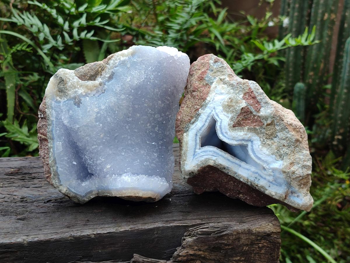 Natural Blue Lace Agate Geode Specimens x 3 From Nsanje, Malawi - Toprock Gemstones and Minerals 