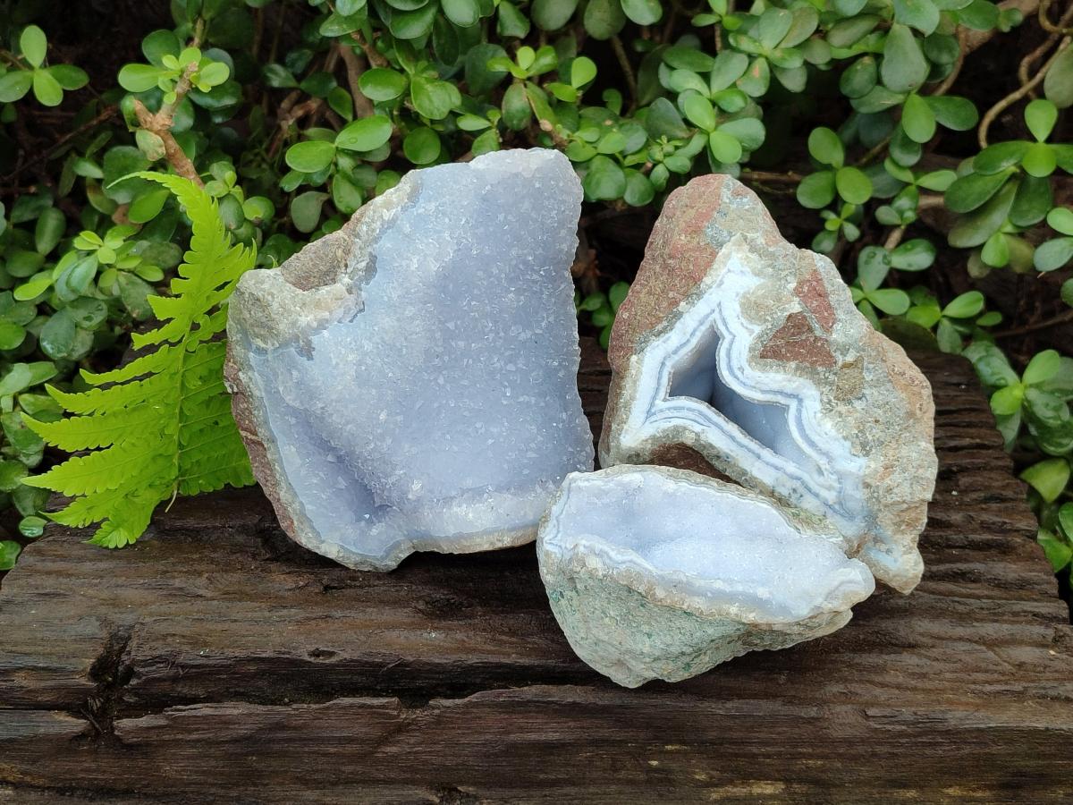 Natural Blue Lace Agate Geode Specimens x 3 From Nsanje, Malawi - Toprock Gemstones and Minerals 
