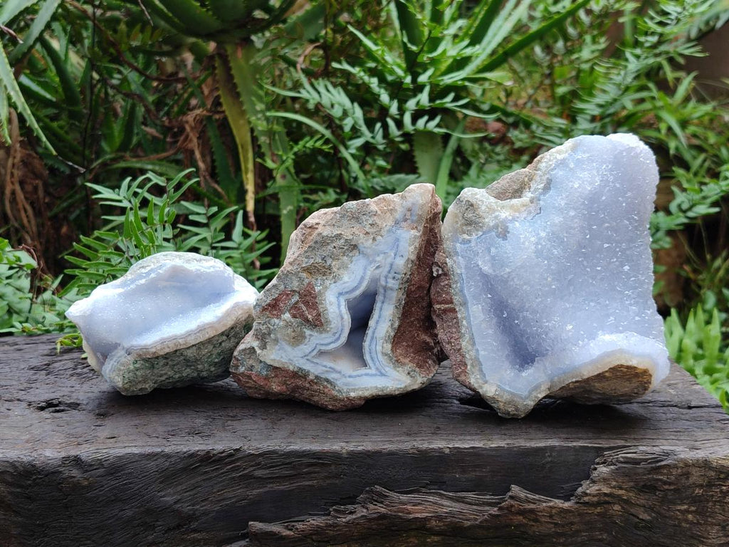 Natural Blue Lace Agate Geode Specimens x 3 From Nsanje, Malawi - Toprock Gemstones and Minerals 