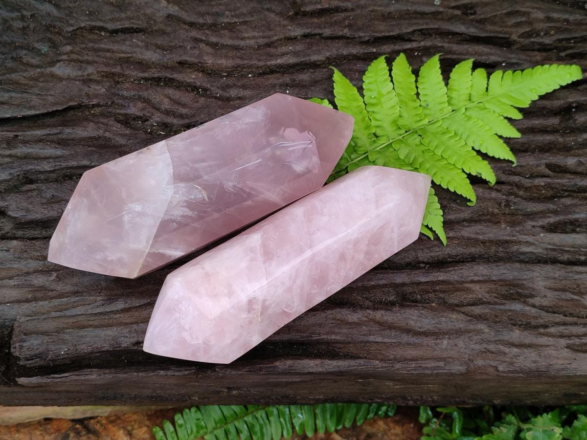 Polished Double Terminated Gemmy Rose Quartz Crystals x 2 From Madagascar - Toprock Gemstones and Minerals 
