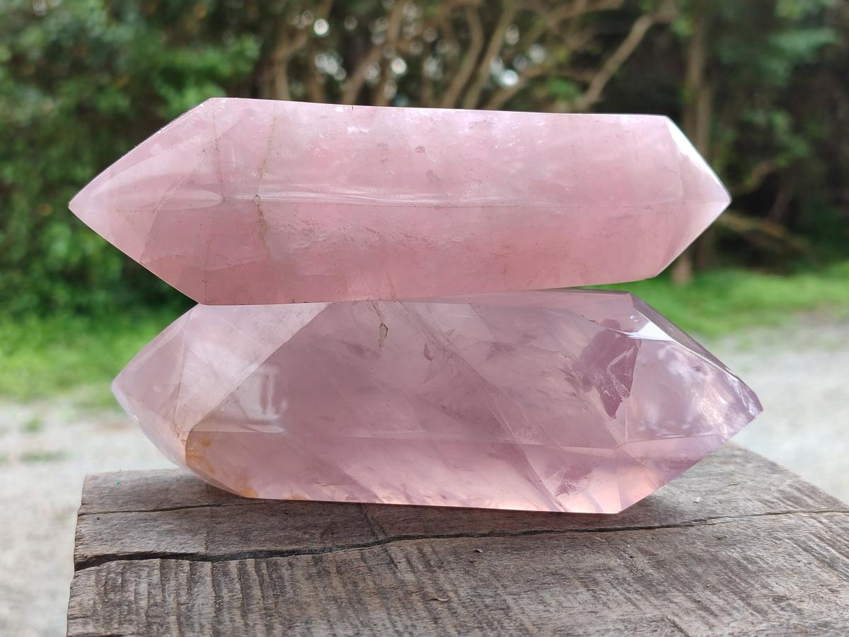 Polished Double Terminated Gemmy Rose Quartz Crystals x 2 From Madagascar - Toprock Gemstones and Minerals 