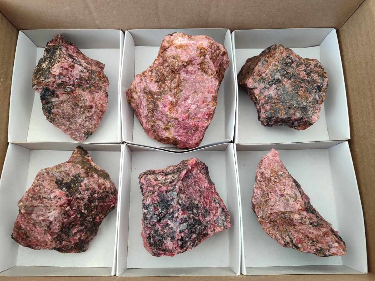 Natural Rhodonite Cobbed Specimens x 6 From Rhusinga, Zimbabwe - Toprock Gemstones and Minerals 