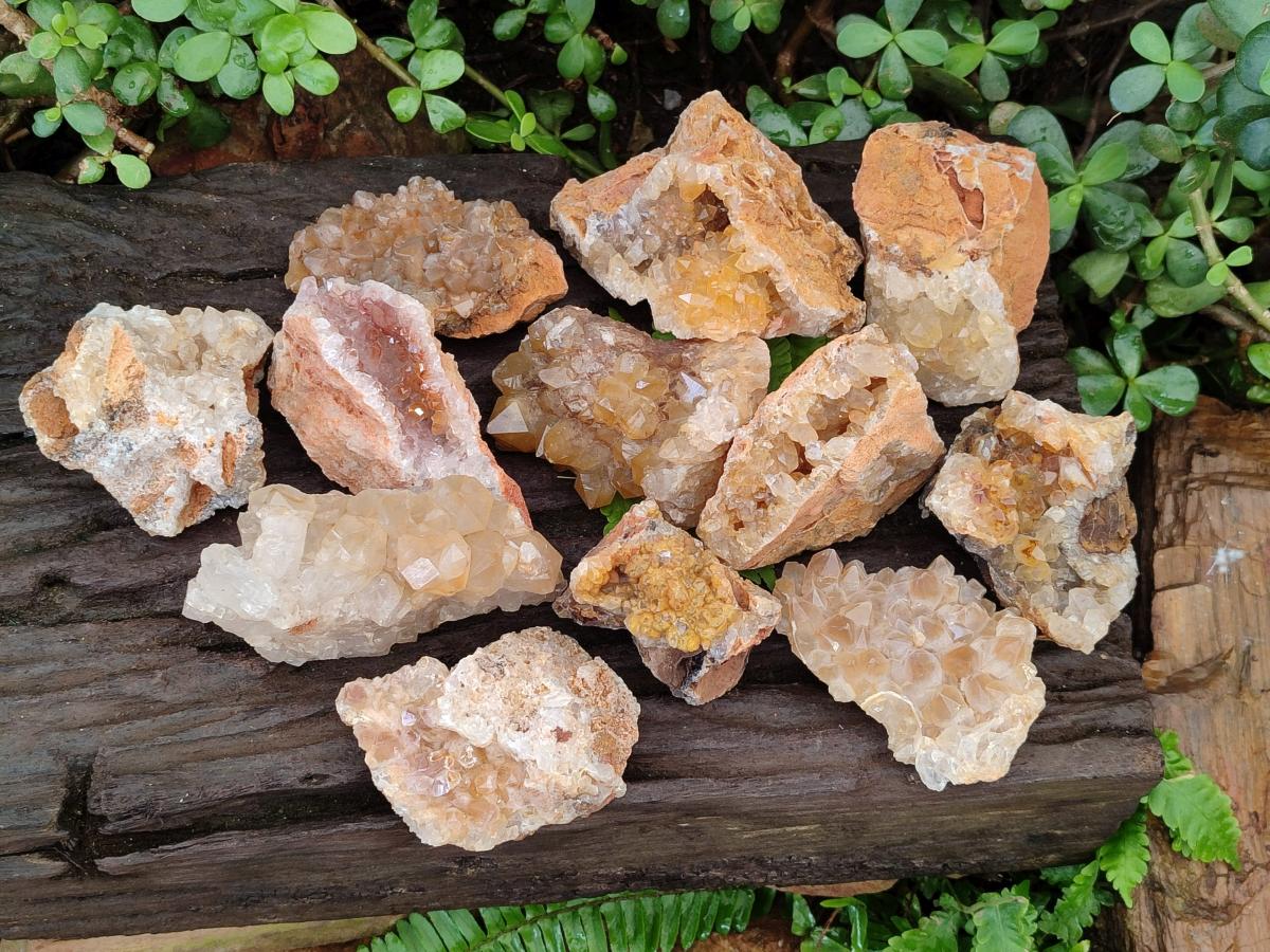 Natural Golden Limonite Quartz Clusters x 12 From Solwezi, Zambia - Toprock Gemstones and Minerals 