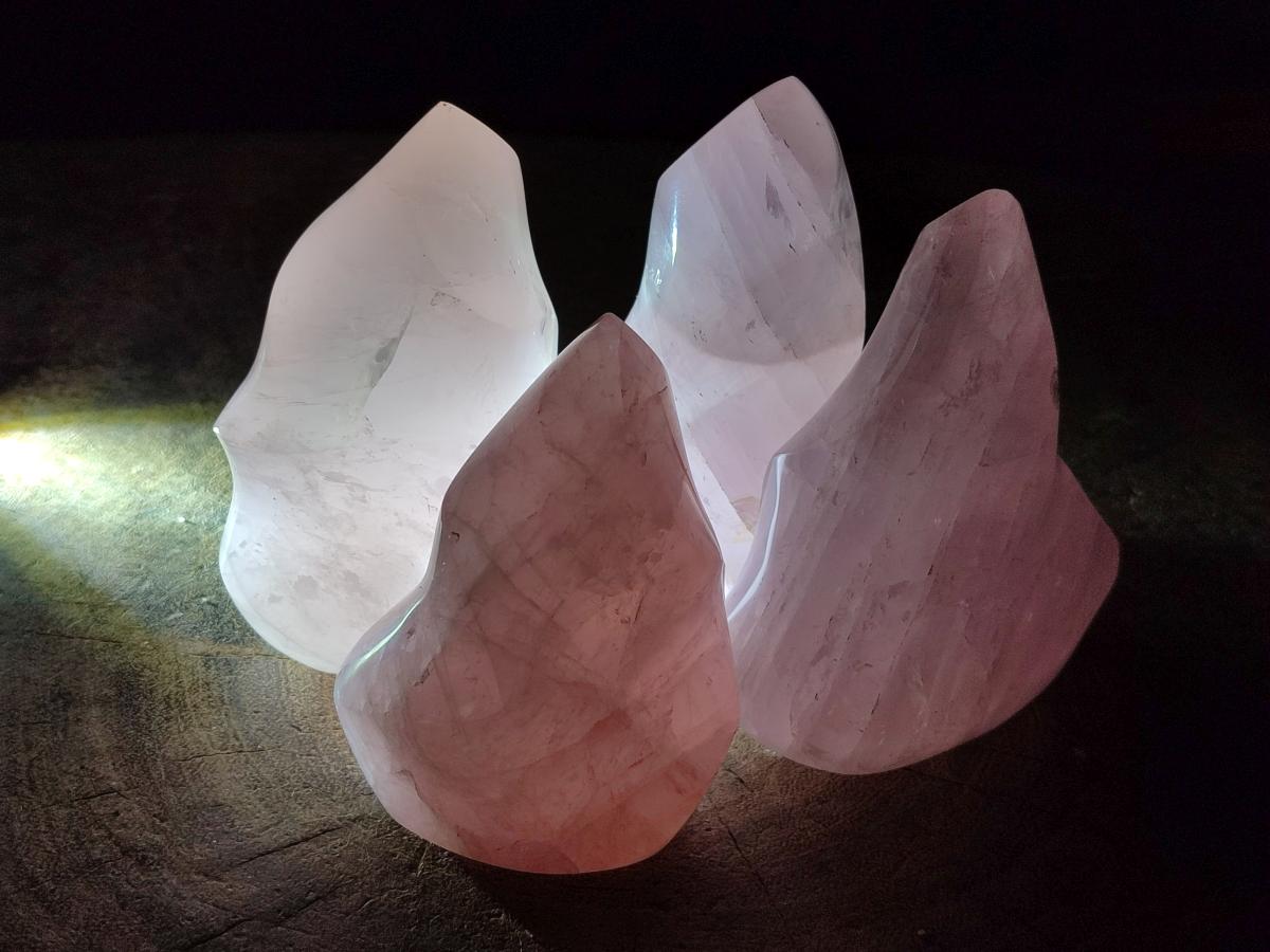 Polished Gemmy Rose Quartz Flames x 4 From Madagascar - Toprock Gemstones and Minerals 