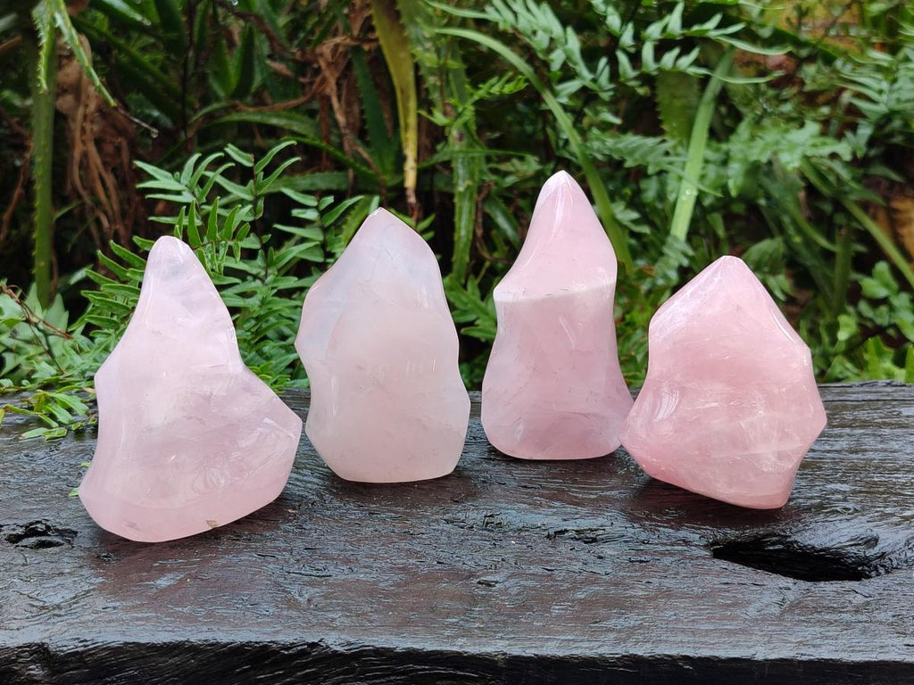 Polished Gemmy Rose Quartz Flames x 4 From Madagascar - Toprock Gemstones and Minerals 