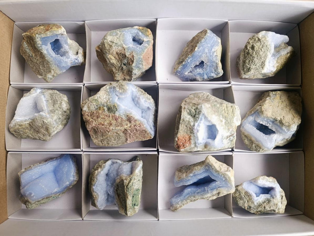 Natural Blue Lace Agate Geode Specimens x 12 From Nsanje, Malawi - Toprock Gemstones and Minerals 