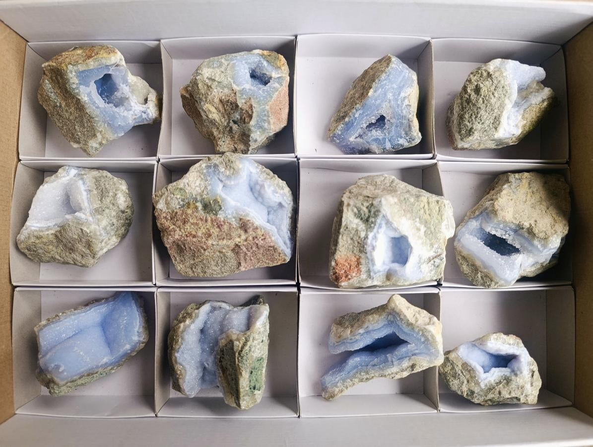 Natural Blue Lace Agate Geode Specimens x 12 From Nsanje, Malawi - Toprock Gemstones and Minerals 