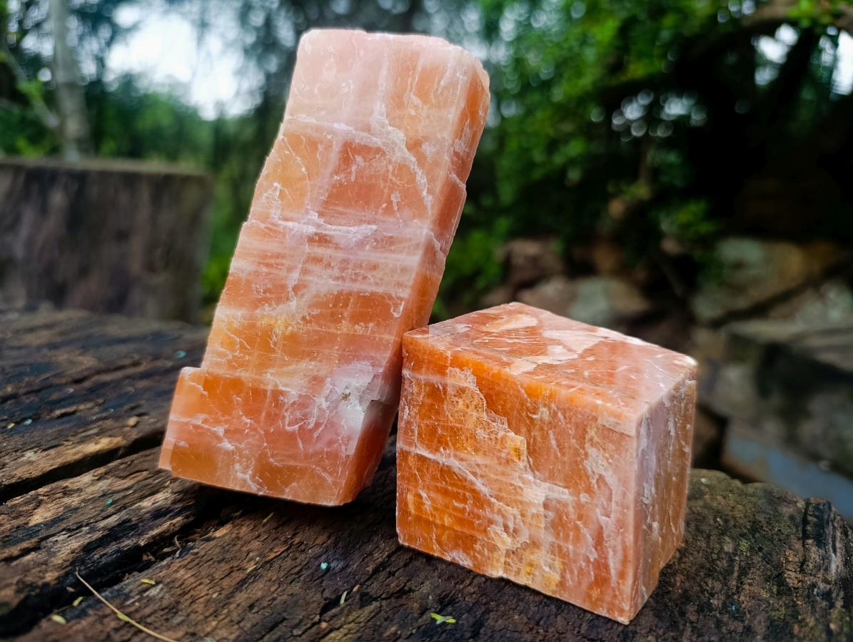 Natural Rhombohedral Sunset Orange Calcite Specimens x 6 From Spitzkop, Namibia - Toprock Gemstones and Minerals 