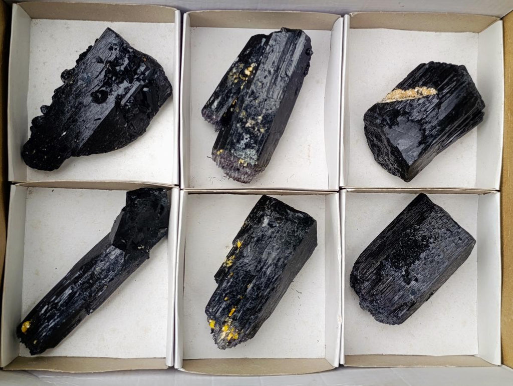 Natural Schorl Black Tourmaline Specimens x 6 From Erongo, Namibia - Toprock Gemstones and Minerals 