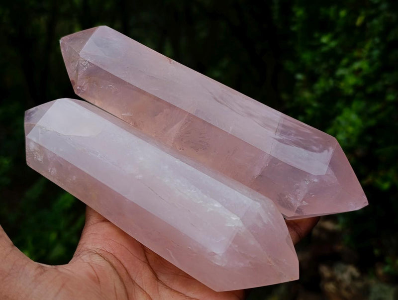 Polished Double Terminated Gemmy Rose Quartz Crystals x 6 From Madagascar - Toprock Gemstones and Minerals 