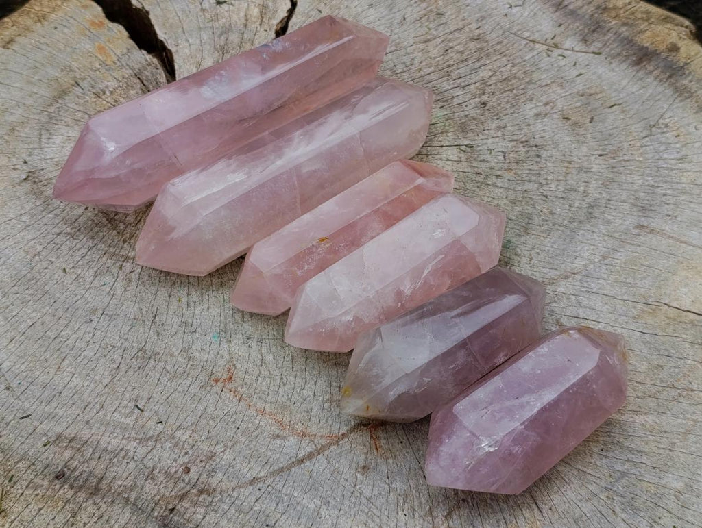 Polished Double Terminated Gemmy Rose Quartz Crystals x 6 From Madagascar - Toprock Gemstones and Minerals 