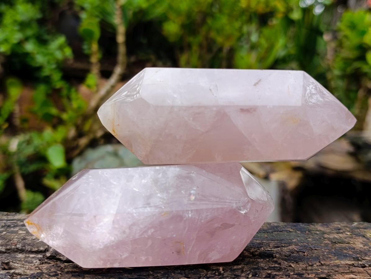 Polished Double Terminated Gemmy Rose Quartz Crystals x 6 From Madagascar - Toprock Gemstones and Minerals 