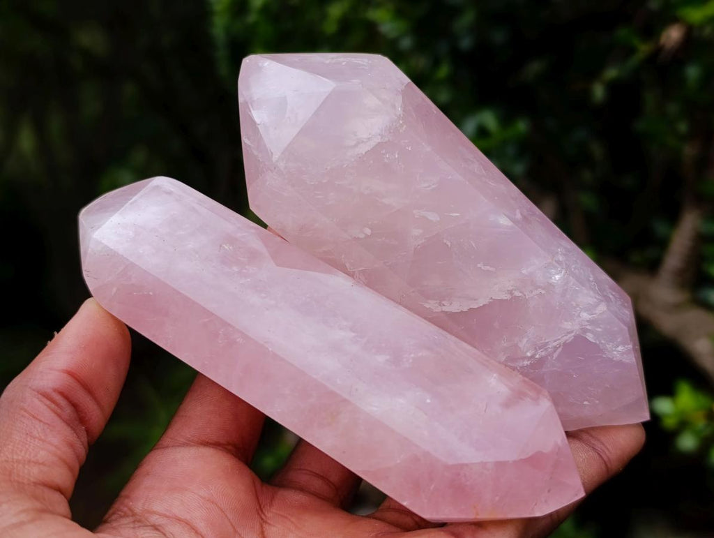 Polished Double Terminated Gemmy Rose Quartz Crystals x 6 From Madagascar - Toprock Gemstones and Minerals 