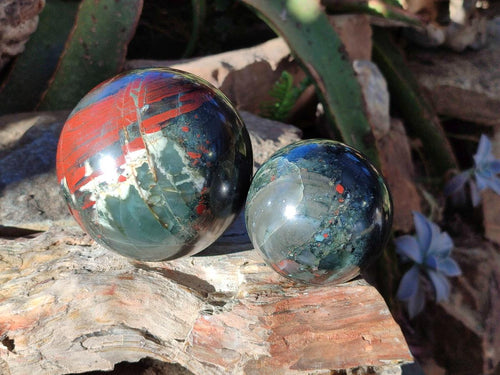 Polished Bloodstone Spheres x 2 From Swaziland - Toprock Gemstones and Minerals 
