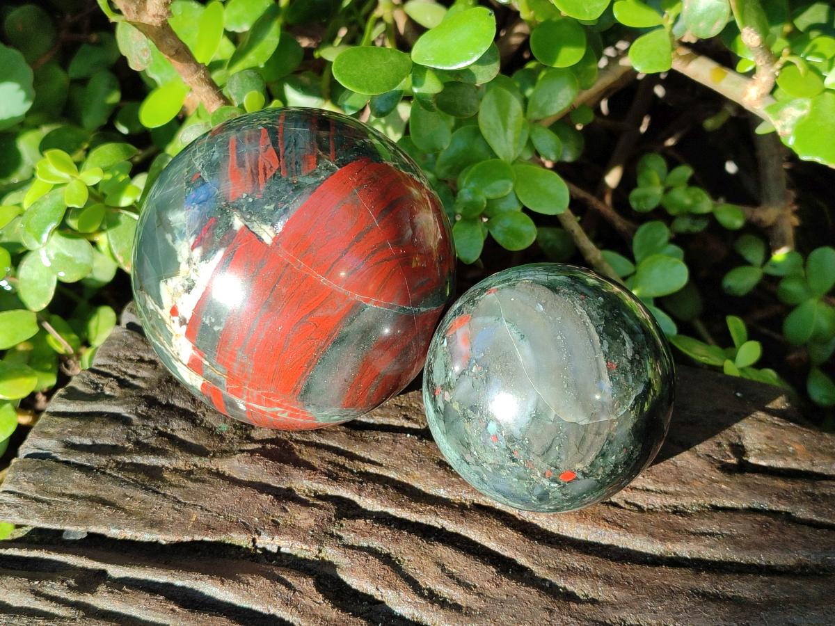 Polished Bloodstone Spheres x 2 From Swaziland - Toprock Gemstones and Minerals 