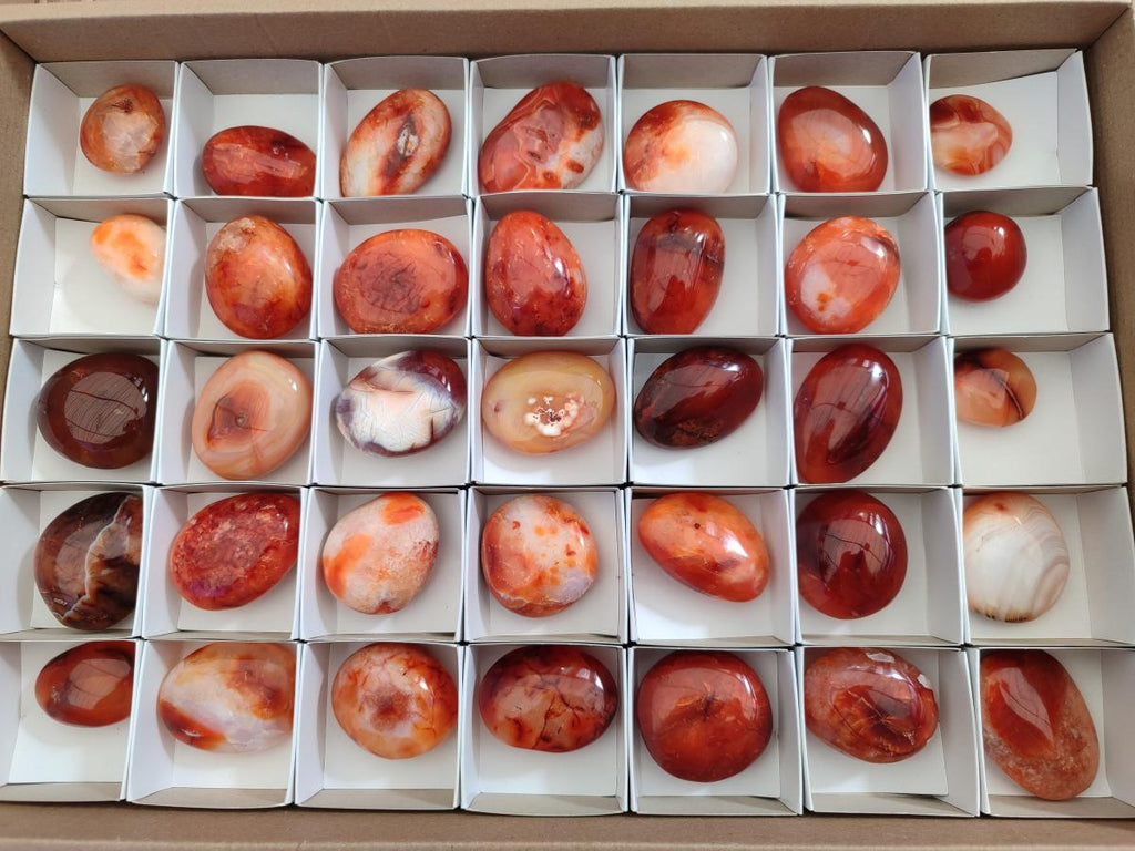 Polished Carnelian Agate Gemstone Galets x 35 From Madagascar - Toprock Gemstones and Minerals 