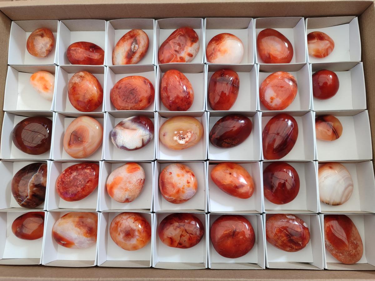 Polished Carnelian Agate Gemstone Galets x 35 From Madagascar - Toprock Gemstones and Minerals 