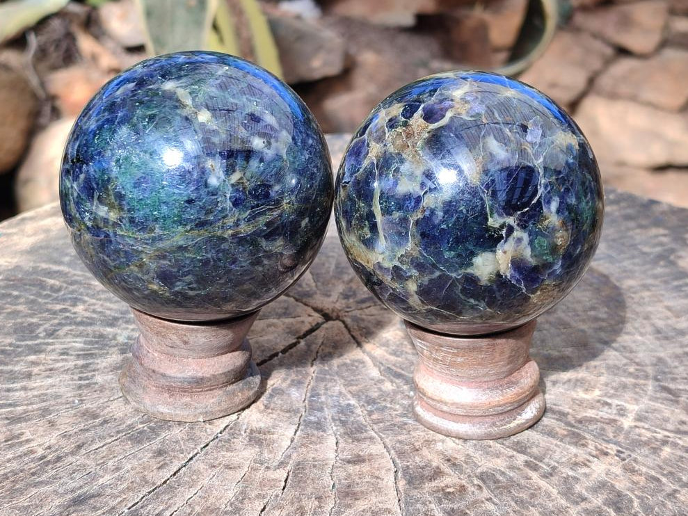 Polished Blue Iolite "Water Sapphire" Spheres x 2 From Madagascar - Toprock Gemstones and Minerals 