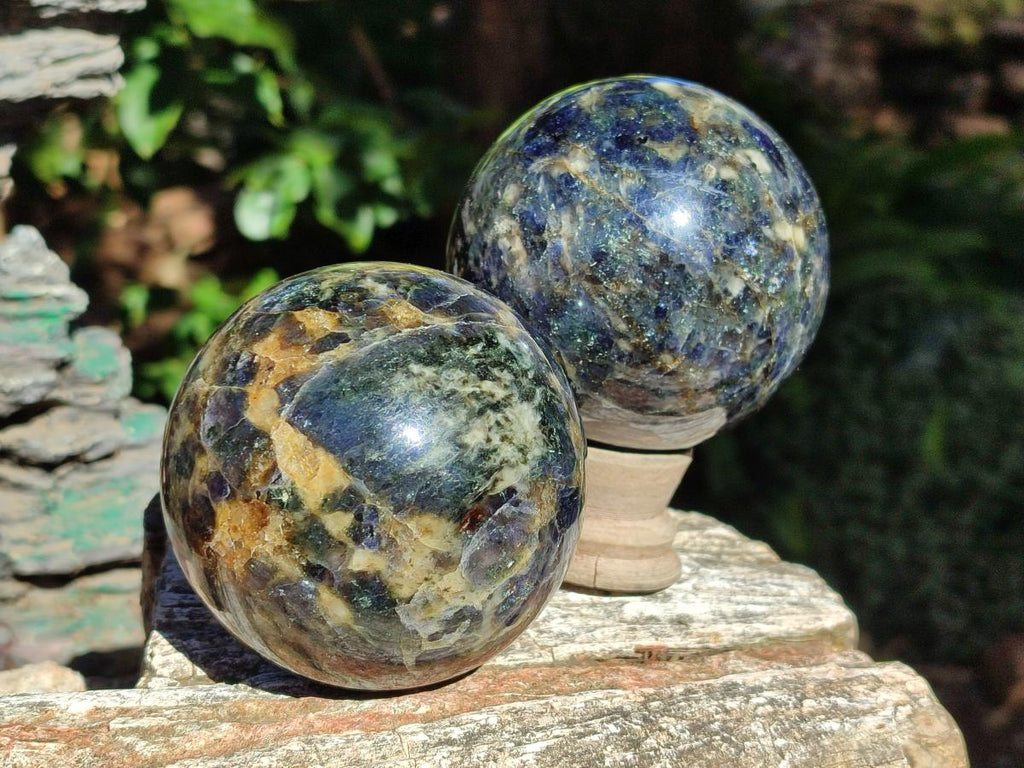 Polished Blue Iolite "Water Sapphire" Spheres x 2 From Madagascar - Toprock Gemstones and Minerals 