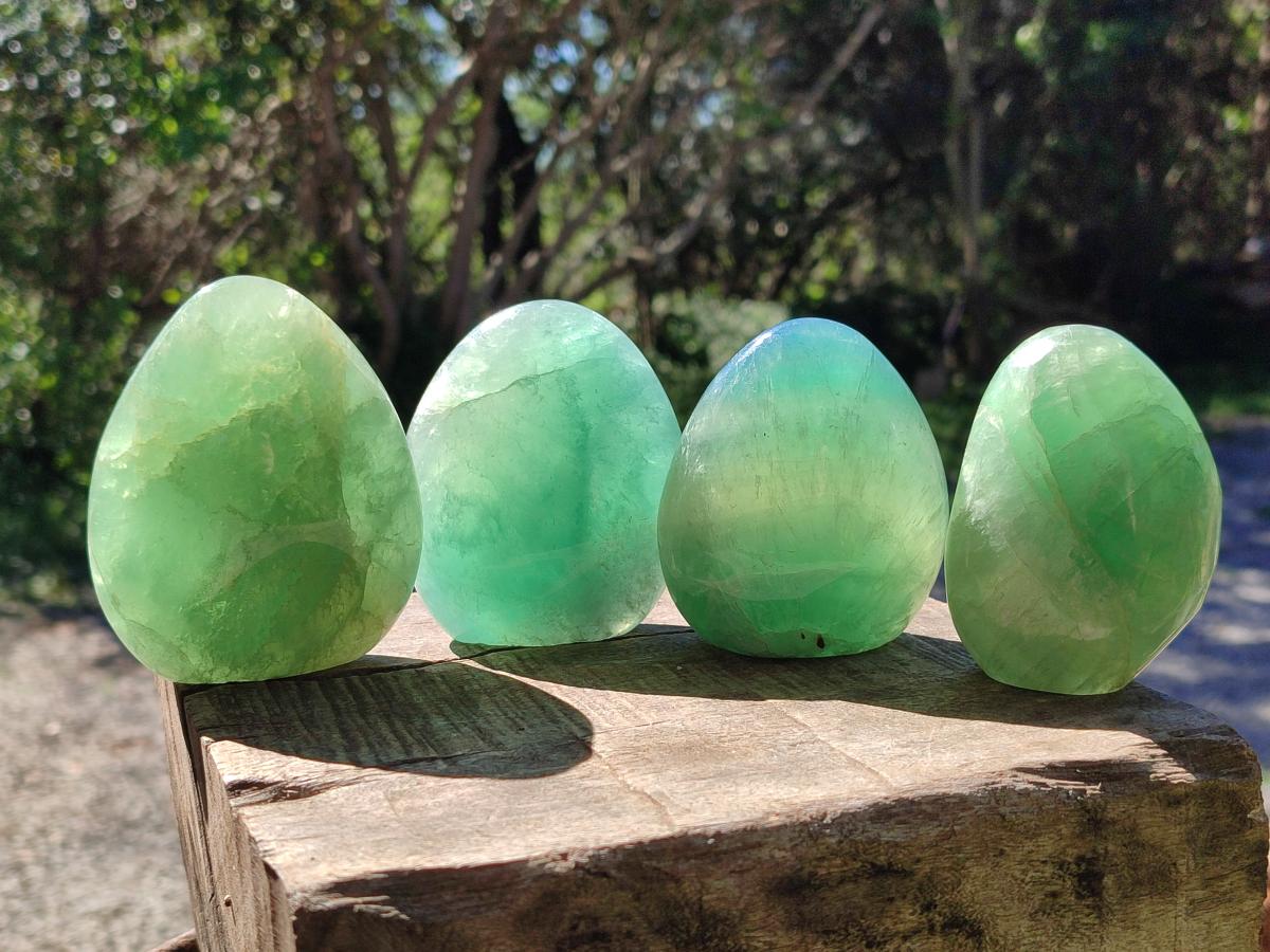 Polished Watermelon Fluorite Standing Display Pieces x 4 From Uis, Namibia - Toprock Gemstones and Minerals 
