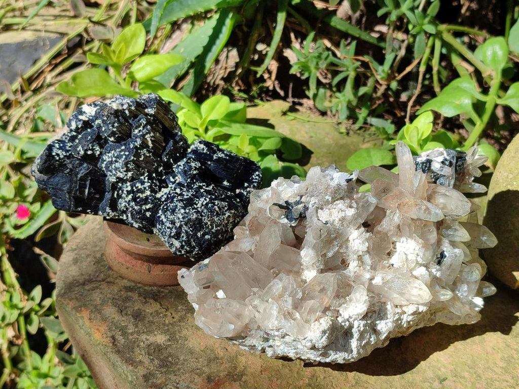 Natural Smokey Quartz and Black Tourmaline Specimens x 2 From Erongo, Namibia - Toprock Gemstones and Minerals 