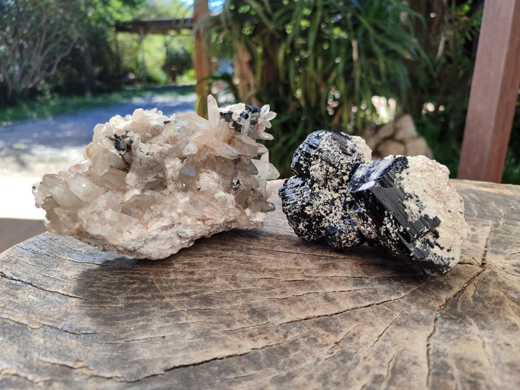 Natural Smokey Quartz and Black Tourmaline Specimens x 2 From Erongo, Namibia - Toprock Gemstones and Minerals 