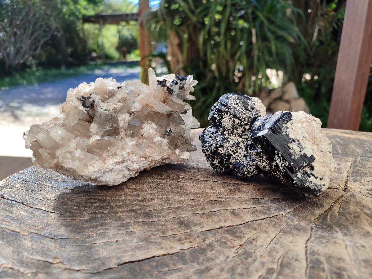 Natural Smokey Quartz and Black Tourmaline Specimens x 2 From Erongo, Namibia - Toprock Gemstones and Minerals 