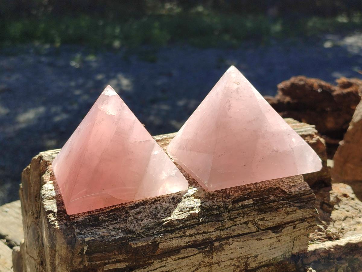 Polished Gemmy Rose Quartz Pyramids x 4 From Madagascar - Toprock Gemstones and Minerals 