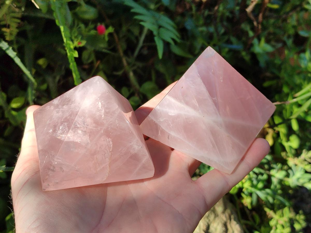 Polished Gemmy Rose Quartz Pyramids x 4 From Madagascar - Toprock Gemstones and Minerals 