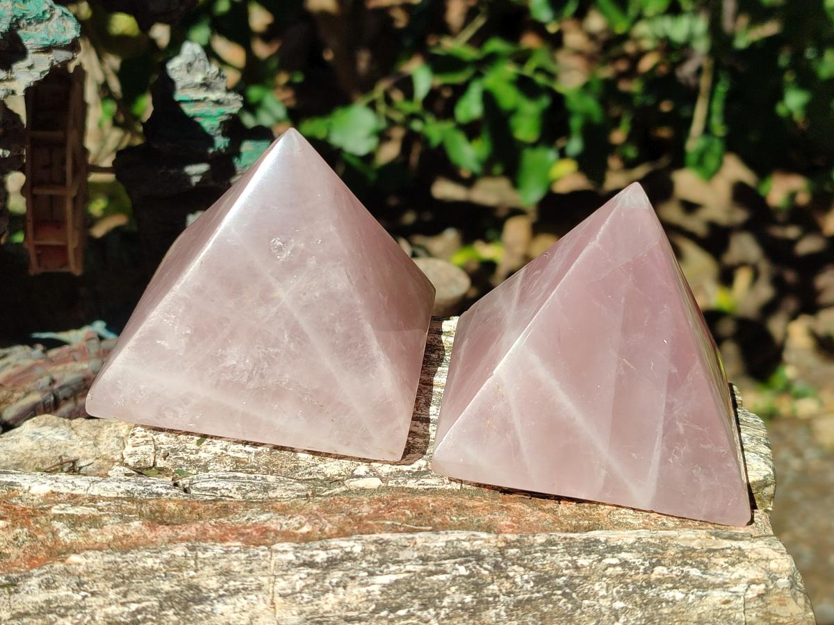 Polished Gemmy Rose Quartz Pyramids x 4 From Madagascar - Toprock Gemstones and Minerals 