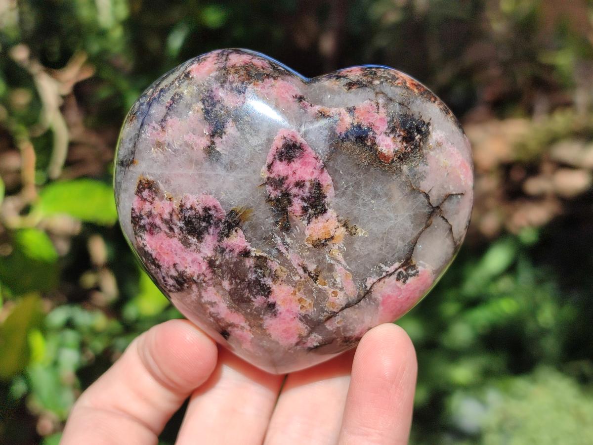 Polished Rhodonite Gemstone Hearts x 3 From Ambindavato, Madagascar - Toprock Gemstones and Minerals 