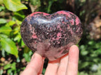 Polished Rhodonite Gemstone Hearts x 3 From Ambindavato, Madagascar - Toprock Gemstones and Minerals 