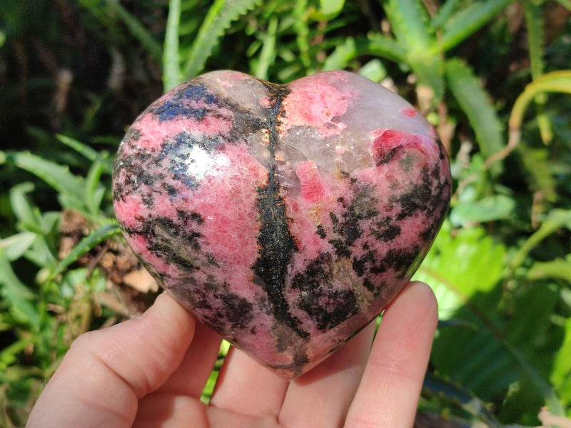 Polished Rhodonite Gemstone Hearts x 3 From Ambindavato, Madagascar - Toprock Gemstones and Minerals 