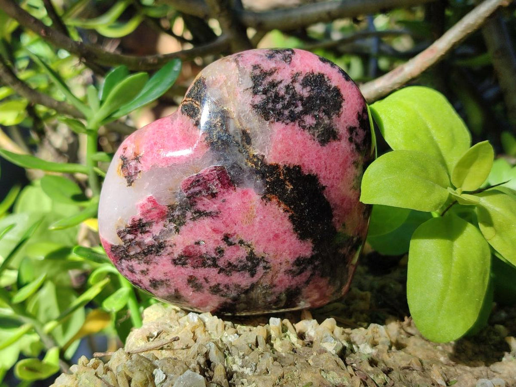 Polished Rhodonite Gemstone Hearts x 3 From Ambindavato, Madagascar - Toprock Gemstones and Minerals 