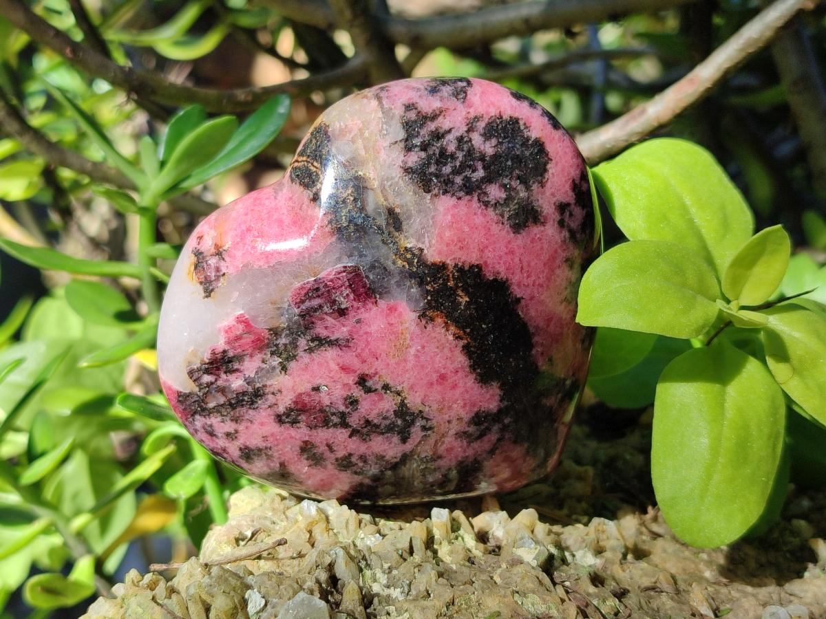 Polished Rhodonite Gemstone Hearts x 3 From Ambindavato, Madagascar - Toprock Gemstones and Minerals 