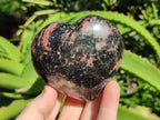 Polished Rhodonite Gemstone Hearts x 3 From Ambindavato, Madagascar - Toprock Gemstones and Minerals 