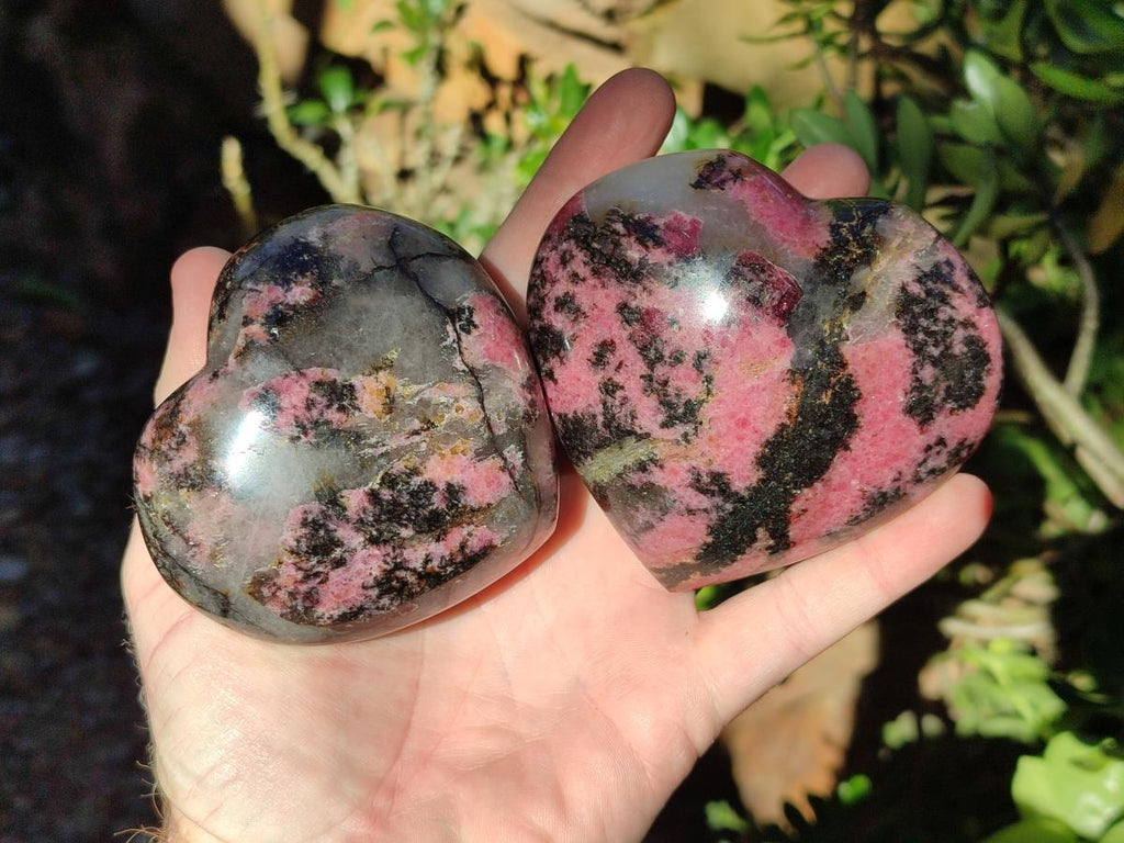 Polished Rhodonite Gemstone Hearts x 3 From Ambindavato, Madagascar - Toprock Gemstones and Minerals 