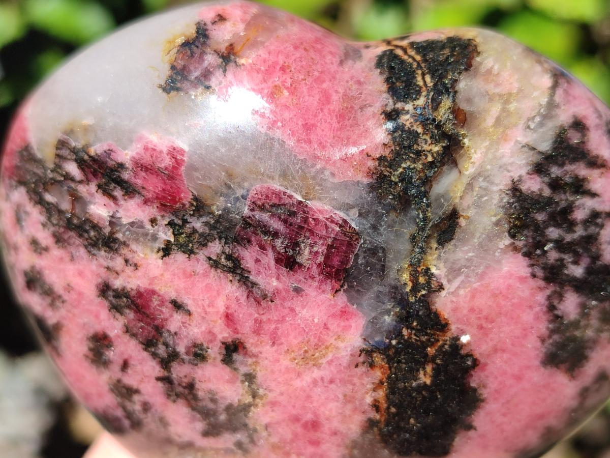 Polished Rhodonite Gemstone Hearts x 3 From Ambindavato, Madagascar - Toprock Gemstones and Minerals 