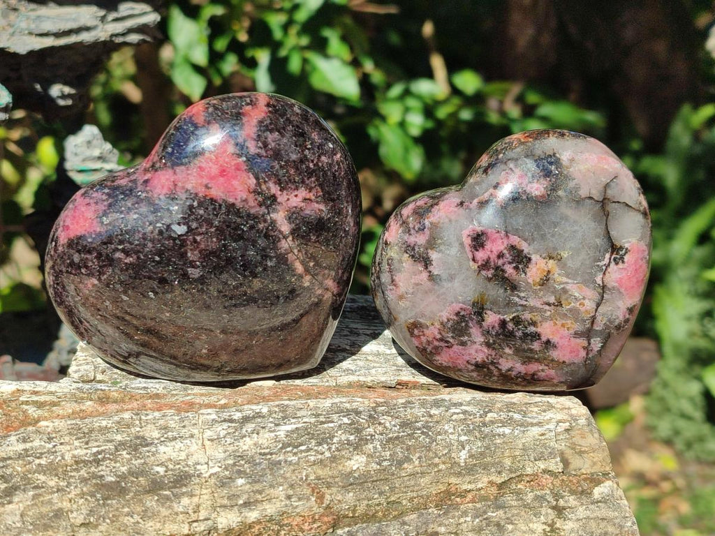 Polished Rhodonite Gemstone Hearts x 3 From Ambindavato, Madagascar - Toprock Gemstones and Minerals 
