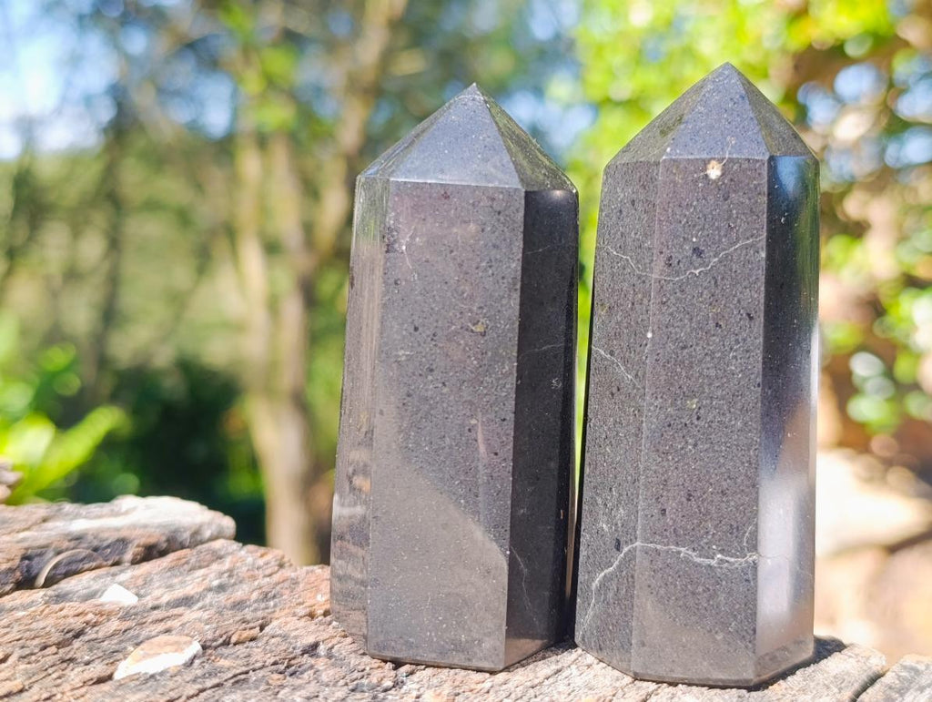 Polished Black Basalt Display Crystal Points x 12 From Madagascar - Toprock Gemstones and Minerals 