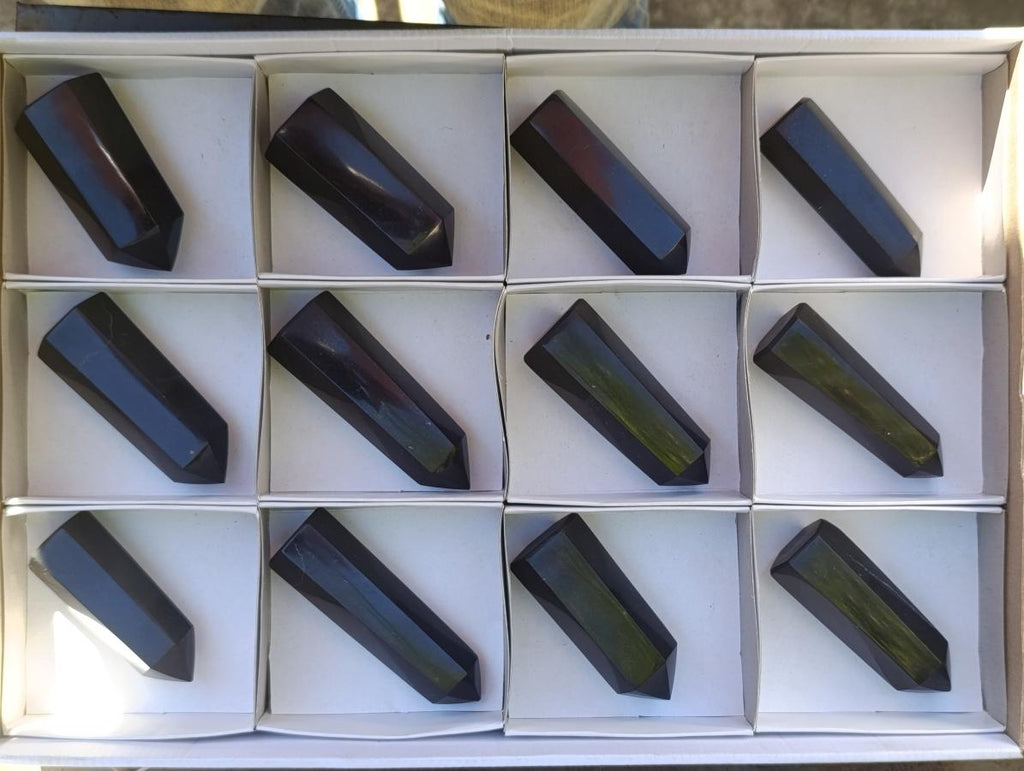 Polished Black Basalt Display Crystal Points x 12 From Madagascar - Toprock Gemstones and Minerals 