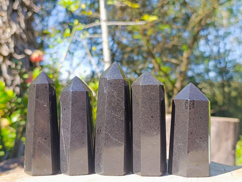 Polished Black Basalt Display Crystal Points x 12 From Madagascar - Toprock Gemstones and Minerals 
