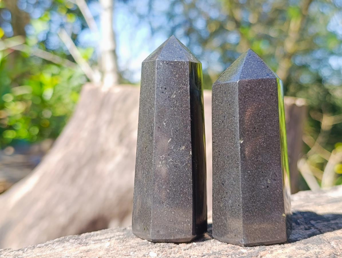 Polished Black Basalt Display Crystal Points x 12 From Madagascar - Toprock Gemstones and Minerals 